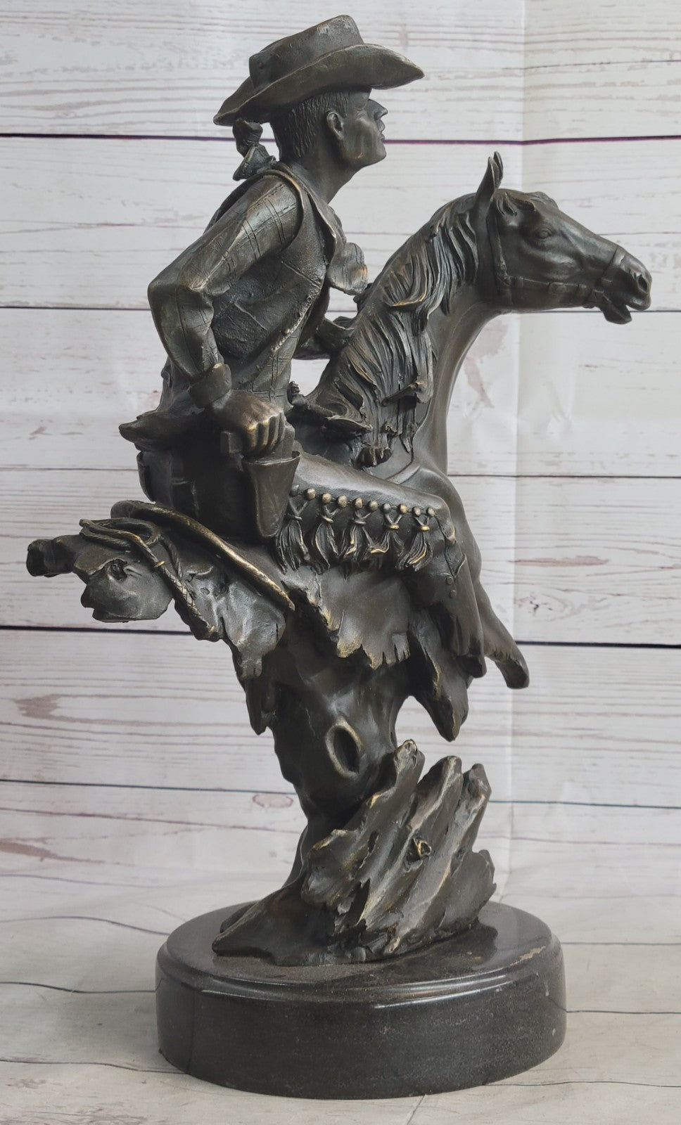 Bronco Buster Western Cowboy Horse Rodeo Rider Bronze Marble Statue Gift