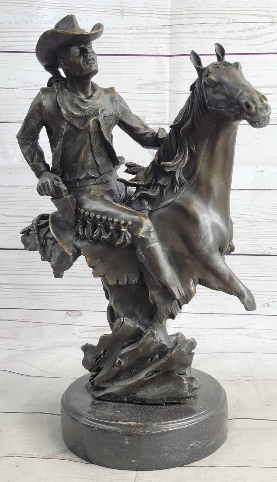 Bronco Buster Western Cowboy Horse Rodeo Rider Bronze Marble Statue Gift