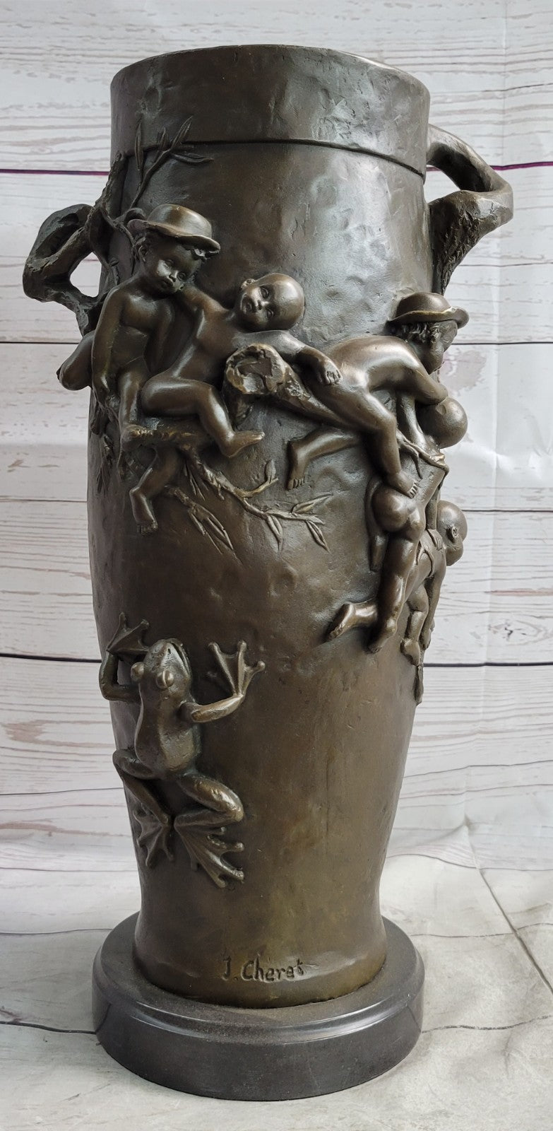 Handcrafted Detailed Museum Quality Baby Boy And Girls Frog Bronze Sculpture