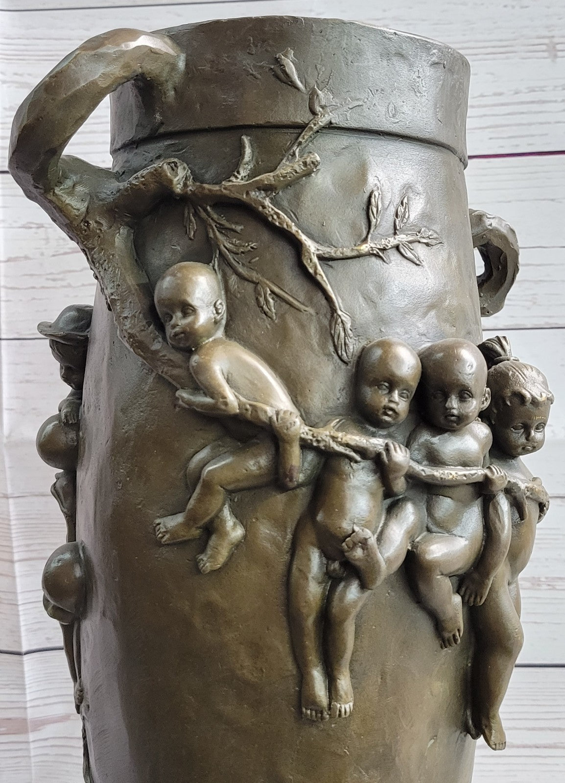 Handcrafted Detailed Museum Quality Baby Boy And Girls Frog Bronze Sculpture