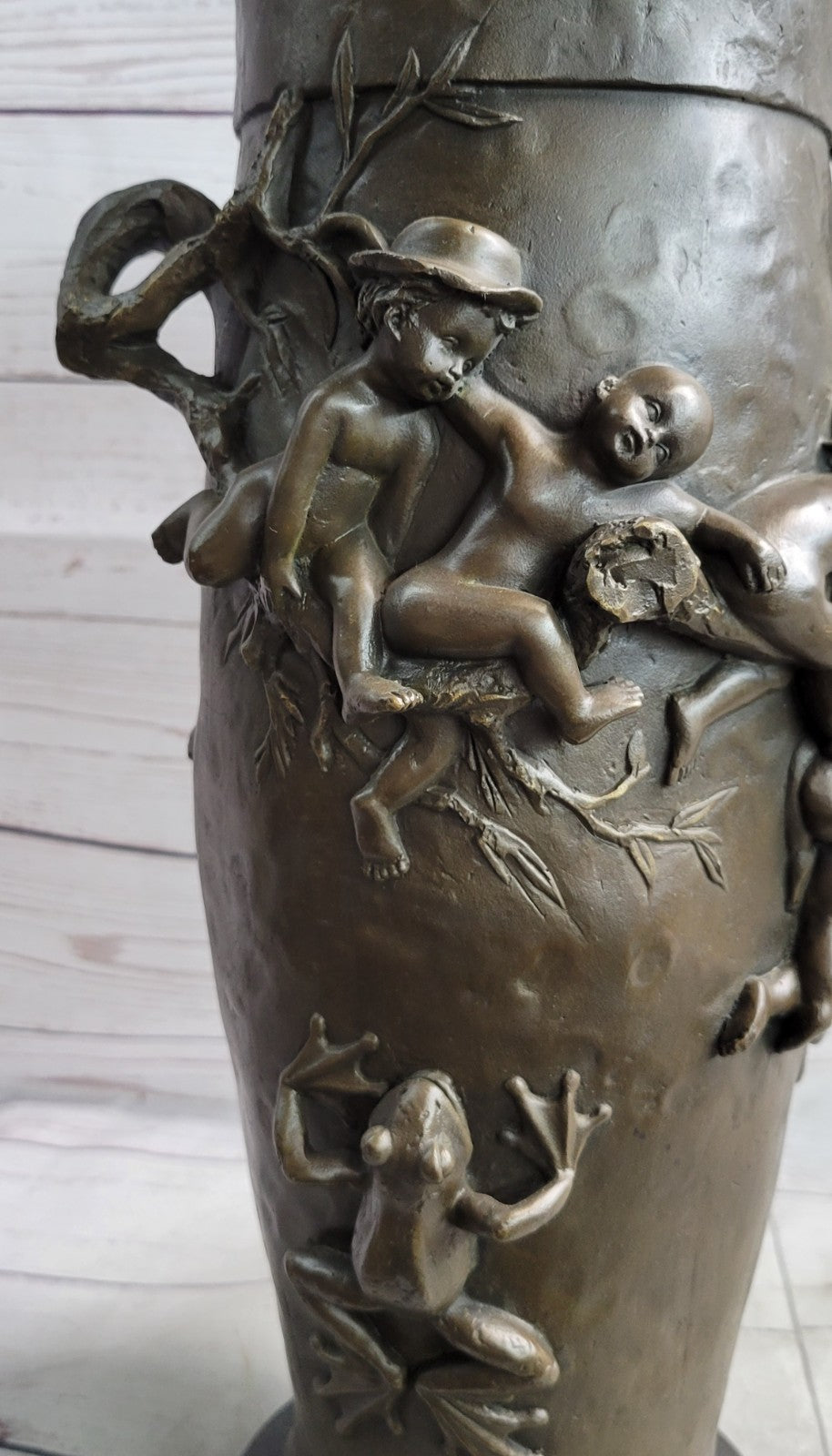 Handcrafted Detailed Museum Quality Baby Boy And Girls Frog Bronze Sculpture