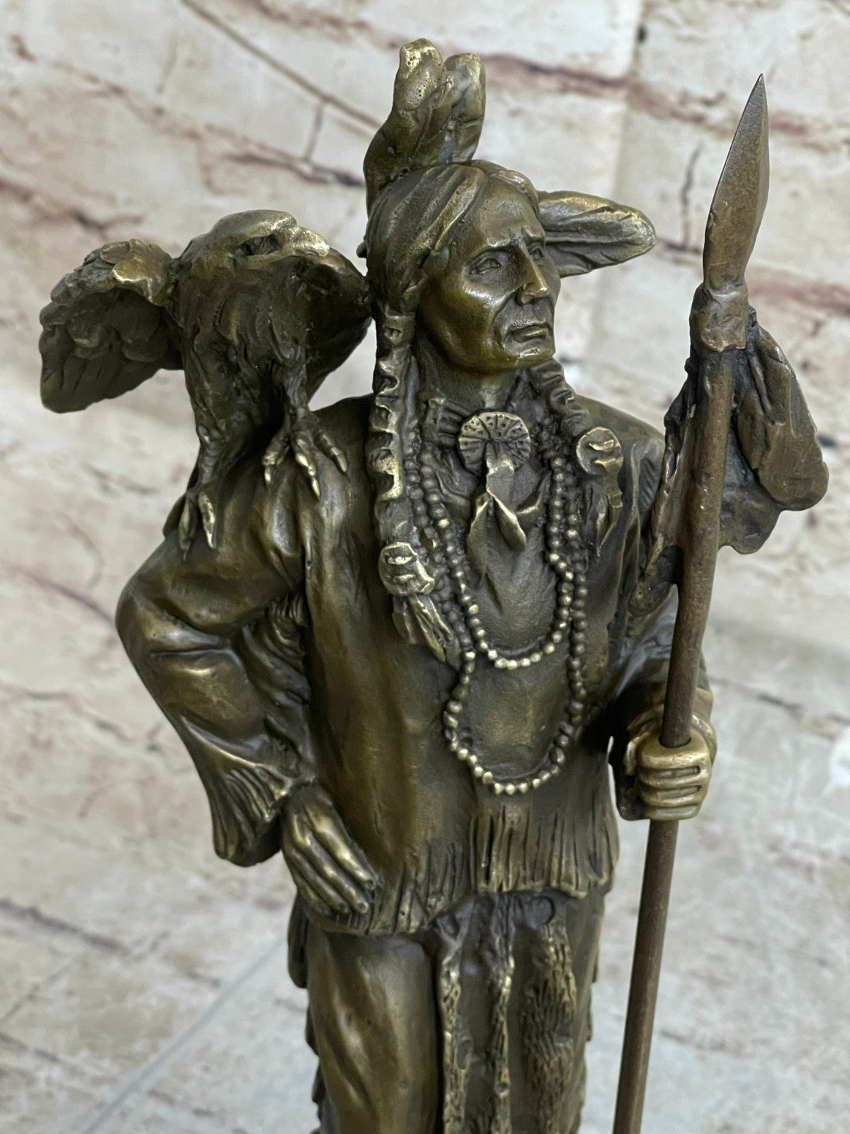 Miguel Lopez Eagle on my Shoulder Native American Indian Bronze Sculpture