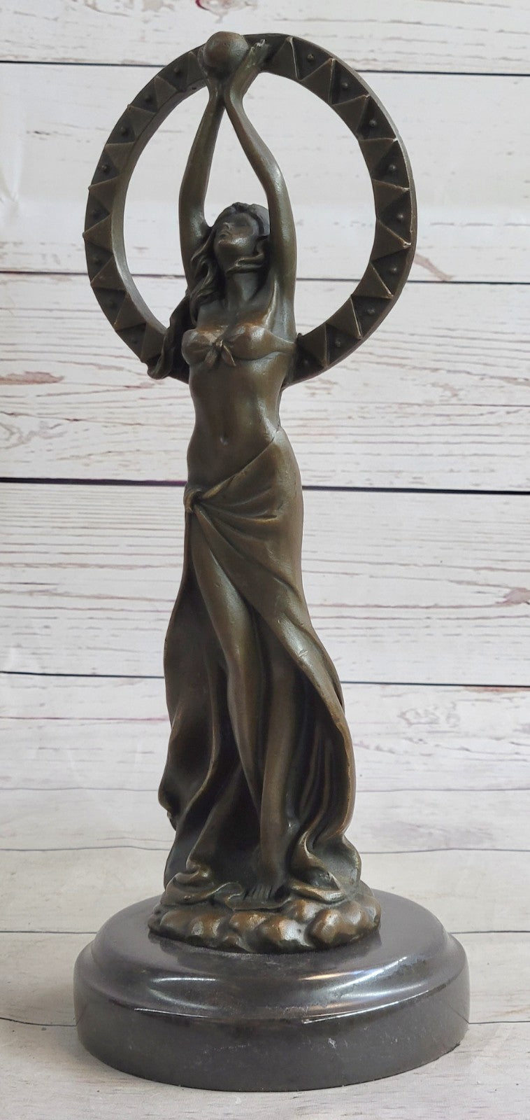 Art Nouveau Hand Made Classic Sexy Girl Bronze Sculpture Figurine Marble Base