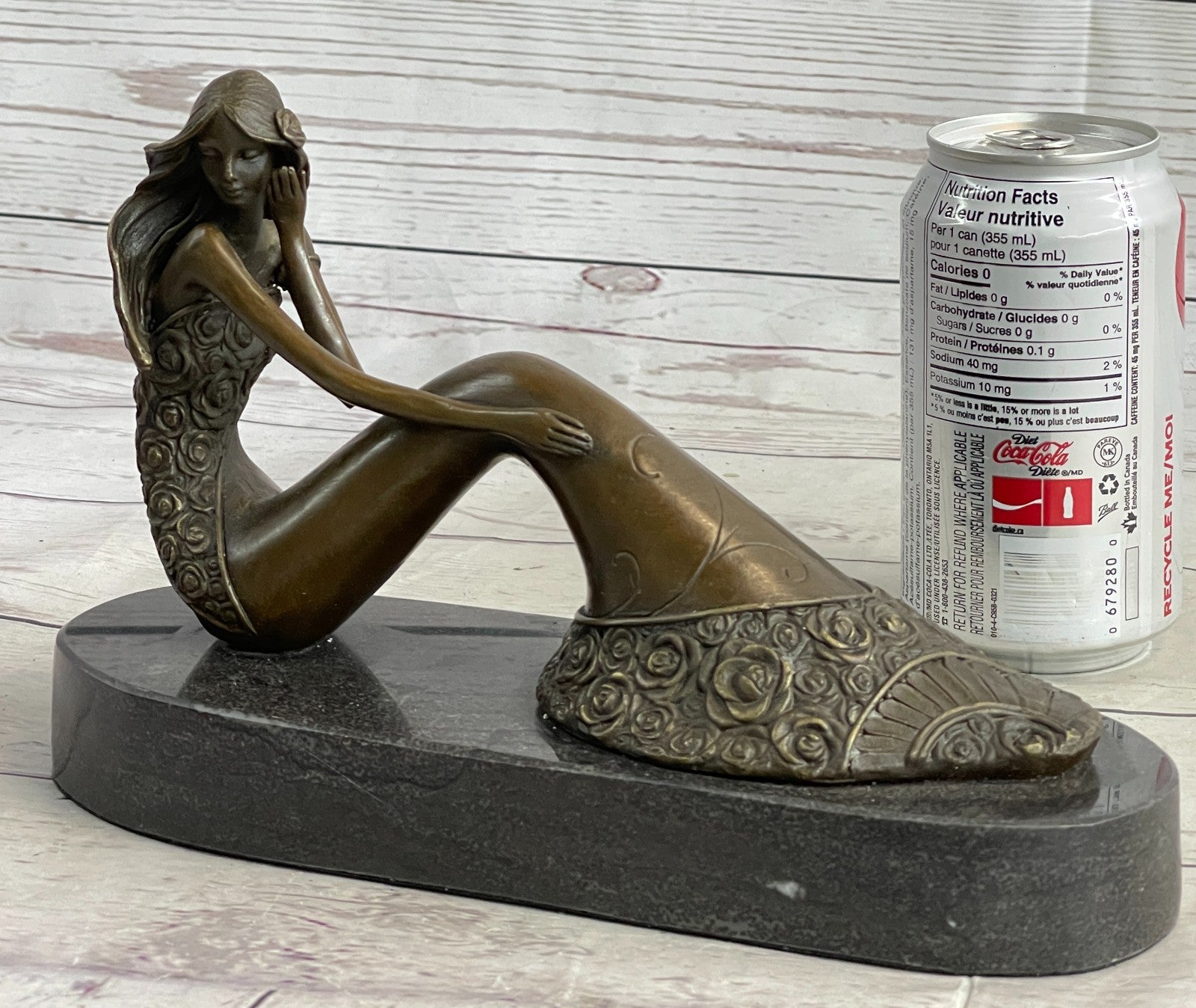 Mermaid Daydreaming Thinking Decorative Statue. 100% Pure Bronze Hand-Painted