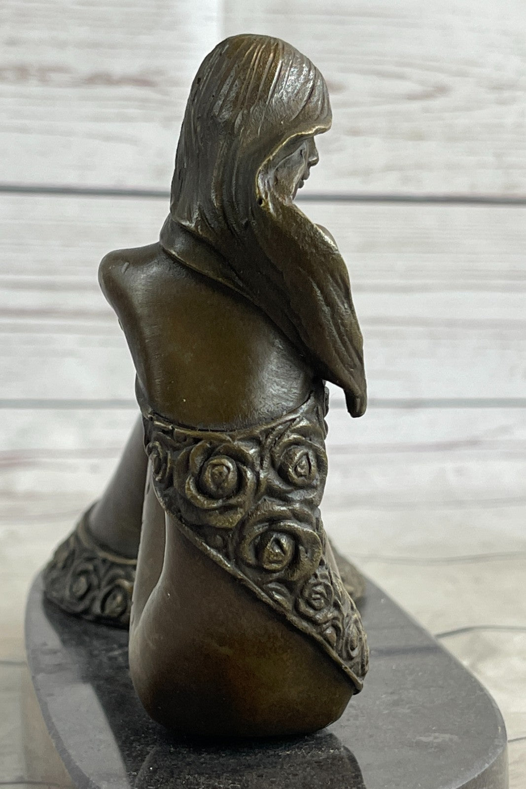 Mermaid Daydreaming Thinking Decorative Statue. 100% Pure Bronze Hand-Painted