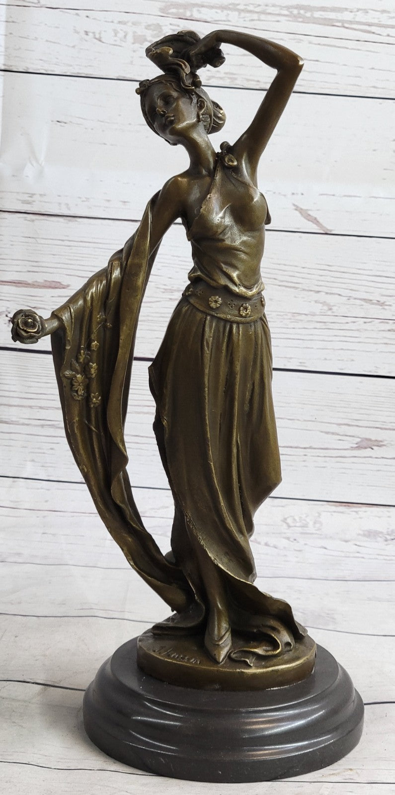 Handcrafted Erte Tribute Hot Cast Art Deco Bronze Sculpture Marble Base Figurine