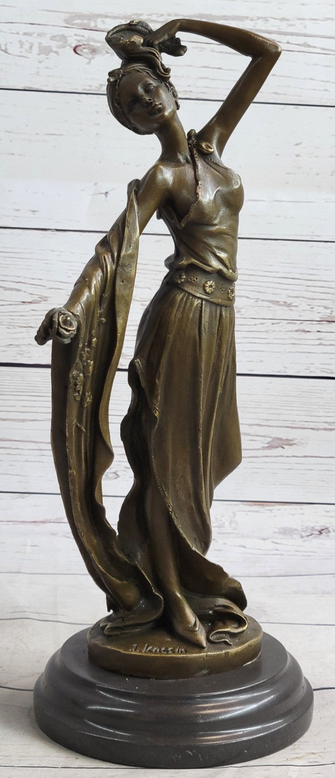 Handcrafted Erte Tribute Hot Cast Art Deco Bronze Sculpture Marble Base Figurine