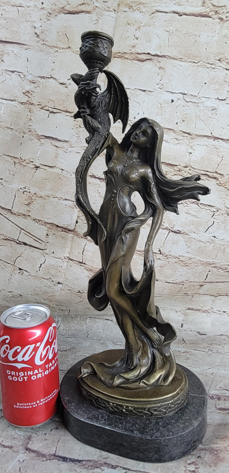 Bronze Sculpture Hand Made Museum Quality Candleholder Sexy Woman Statue