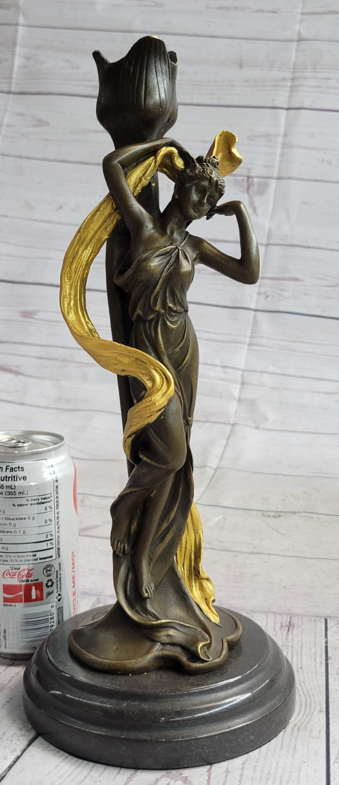 Art Nouveau Proper Young Lady Bronze Sculpture Marble Base Figurine Statue