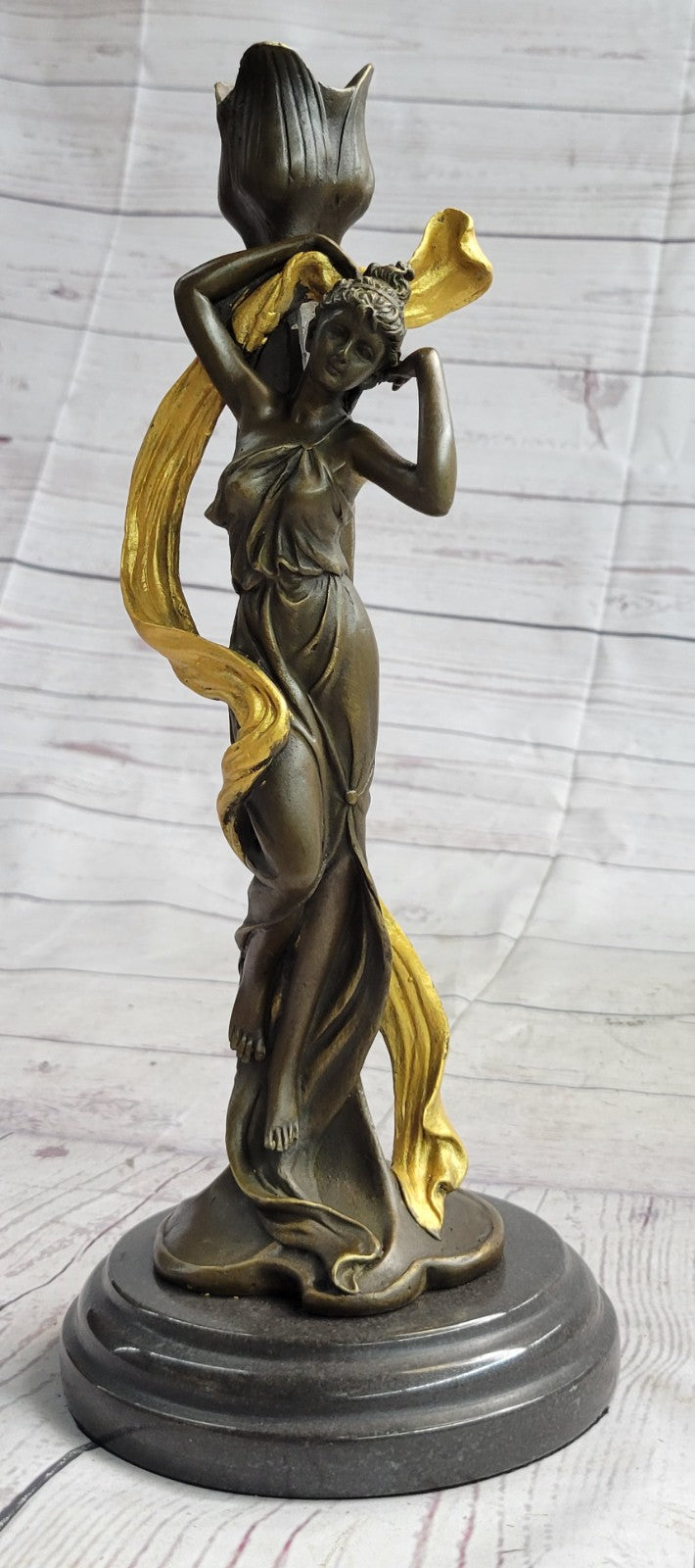 Art Nouveau Proper Young Lady Bronze Sculpture Marble Base Figurine Statue