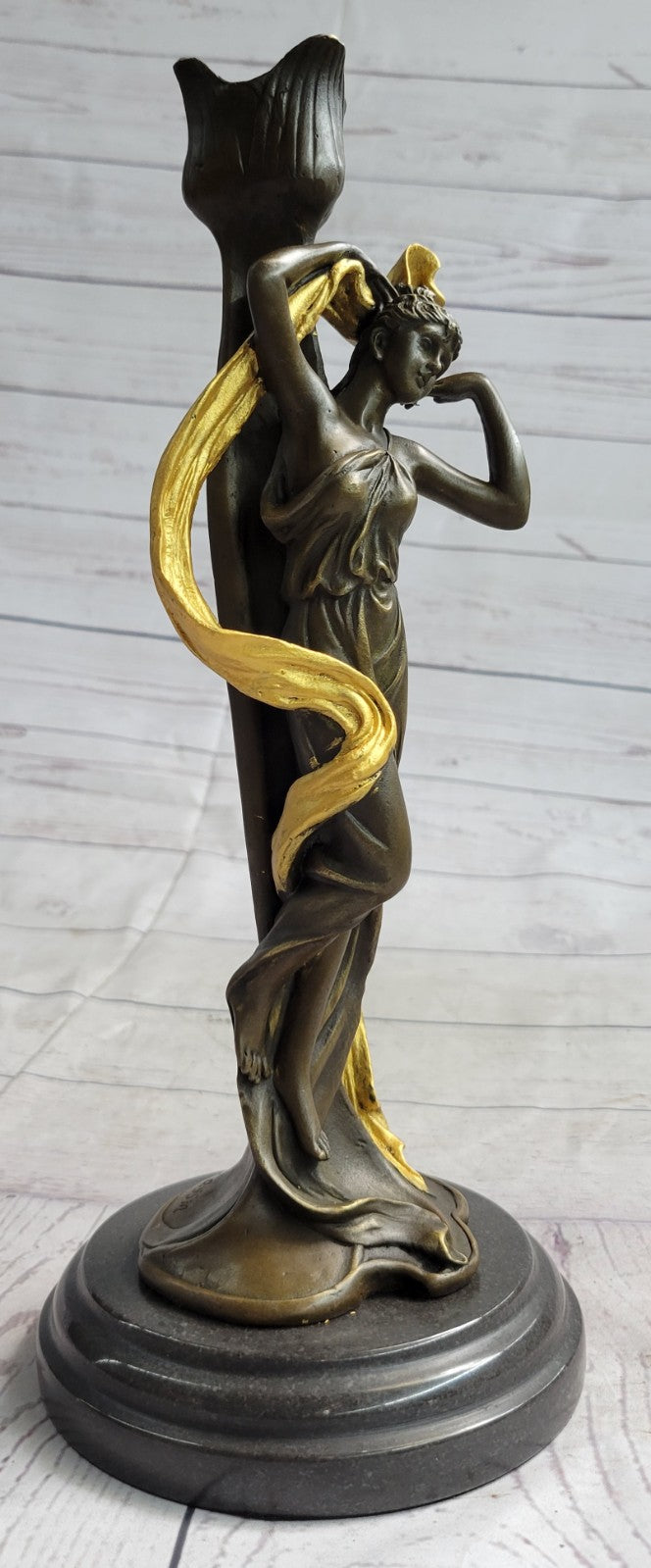 Art Nouveau Proper Young Lady Bronze Sculpture Marble Base Figurine Statue