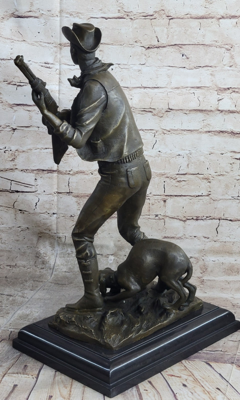 Cowboy Hunter w/Dog Sculpture Figurine Statue Figure Bronze Home Decor Gift