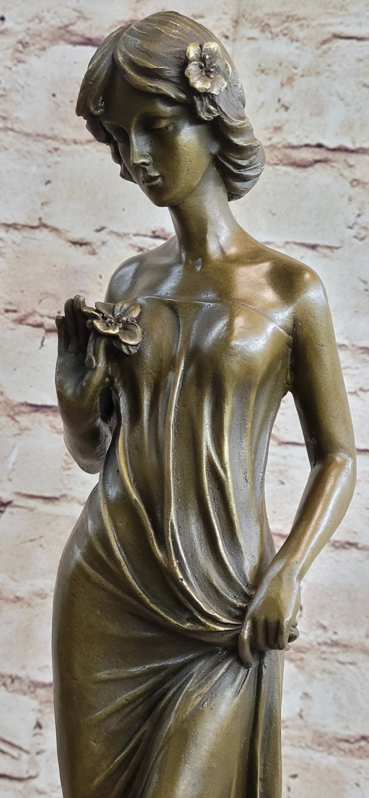 Handcrafted bronze sculpture SALE Art Moreau By Flower A Into Gazes Lady Young