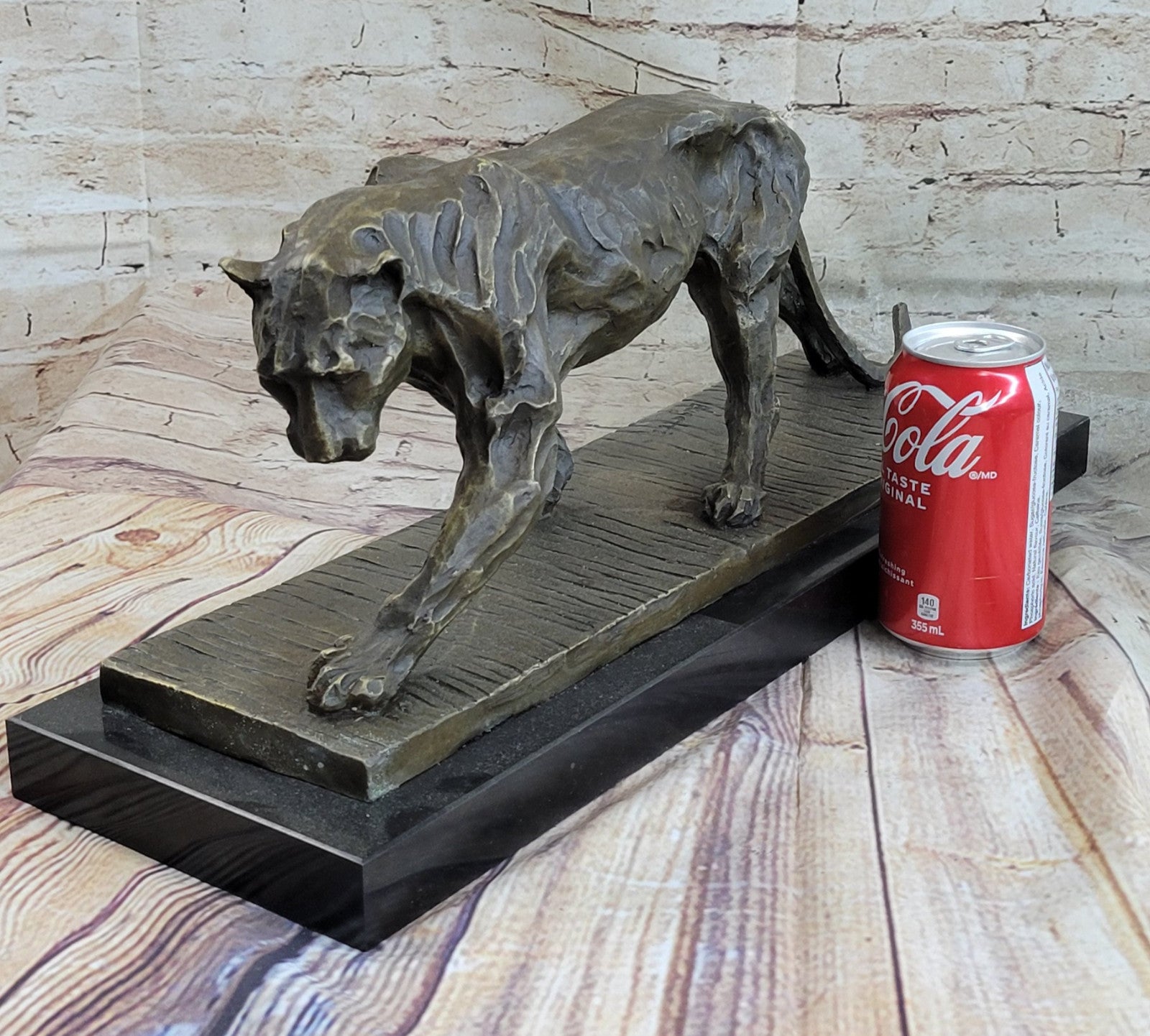 Large African Mountain Lion Leopard Cougar Bronze Art Deco Sculpture Figurine NR