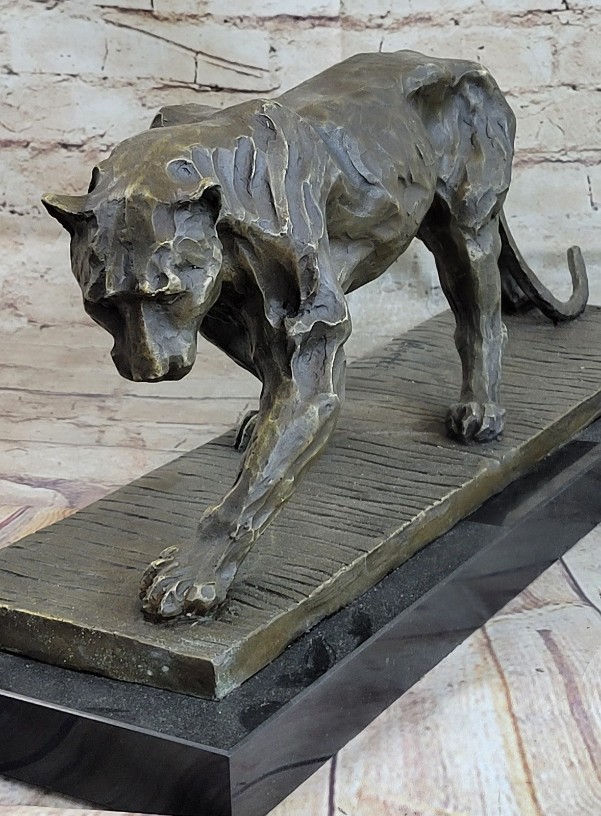 Large African Mountain Lion Leopard Cougar Bronze Art Deco Sculpture Figurine NR