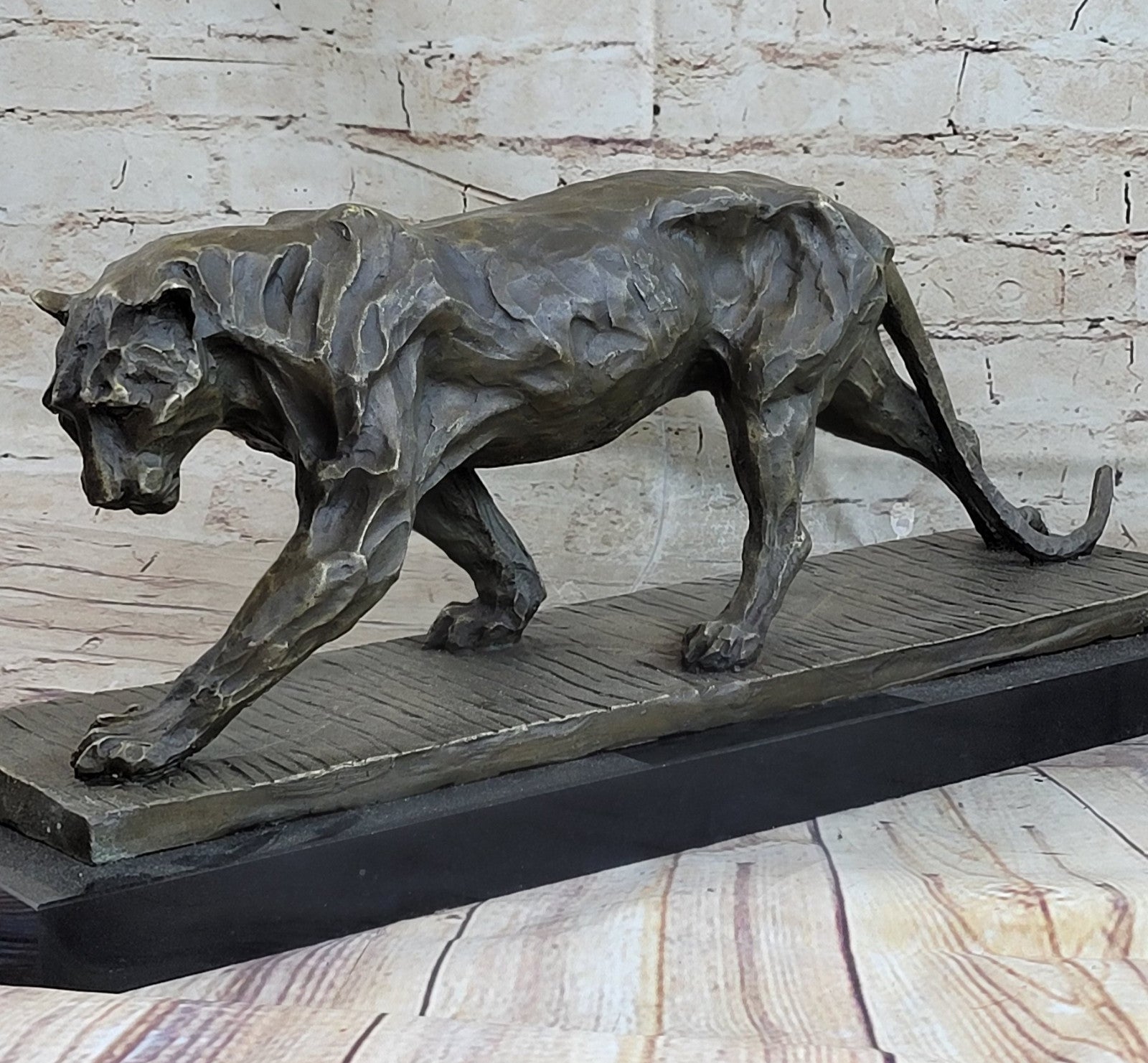 Large African Mountain Lion Leopard Cougar Bronze Art Deco Sculpture Figurine NR