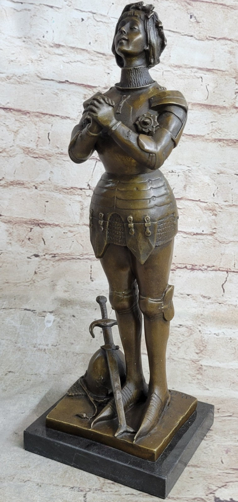 Joan of Arc Roman Catholic Saint Praying Heroine Bronze Marble Statue Artwork