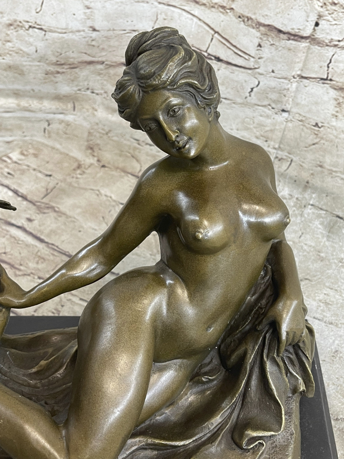 Elegant Bronze Sculpture Greek Goddess Nude Aphrodite Cupid Hand Made