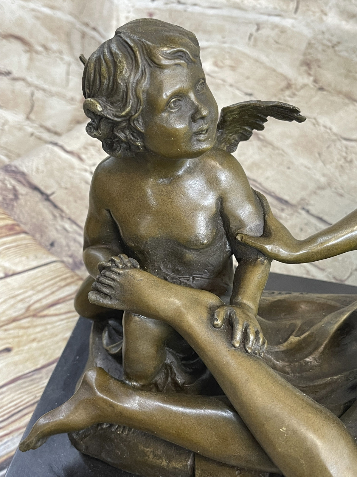 Elegant Bronze Sculpture Greek Goddess Nude Aphrodite Cupid Hand Made