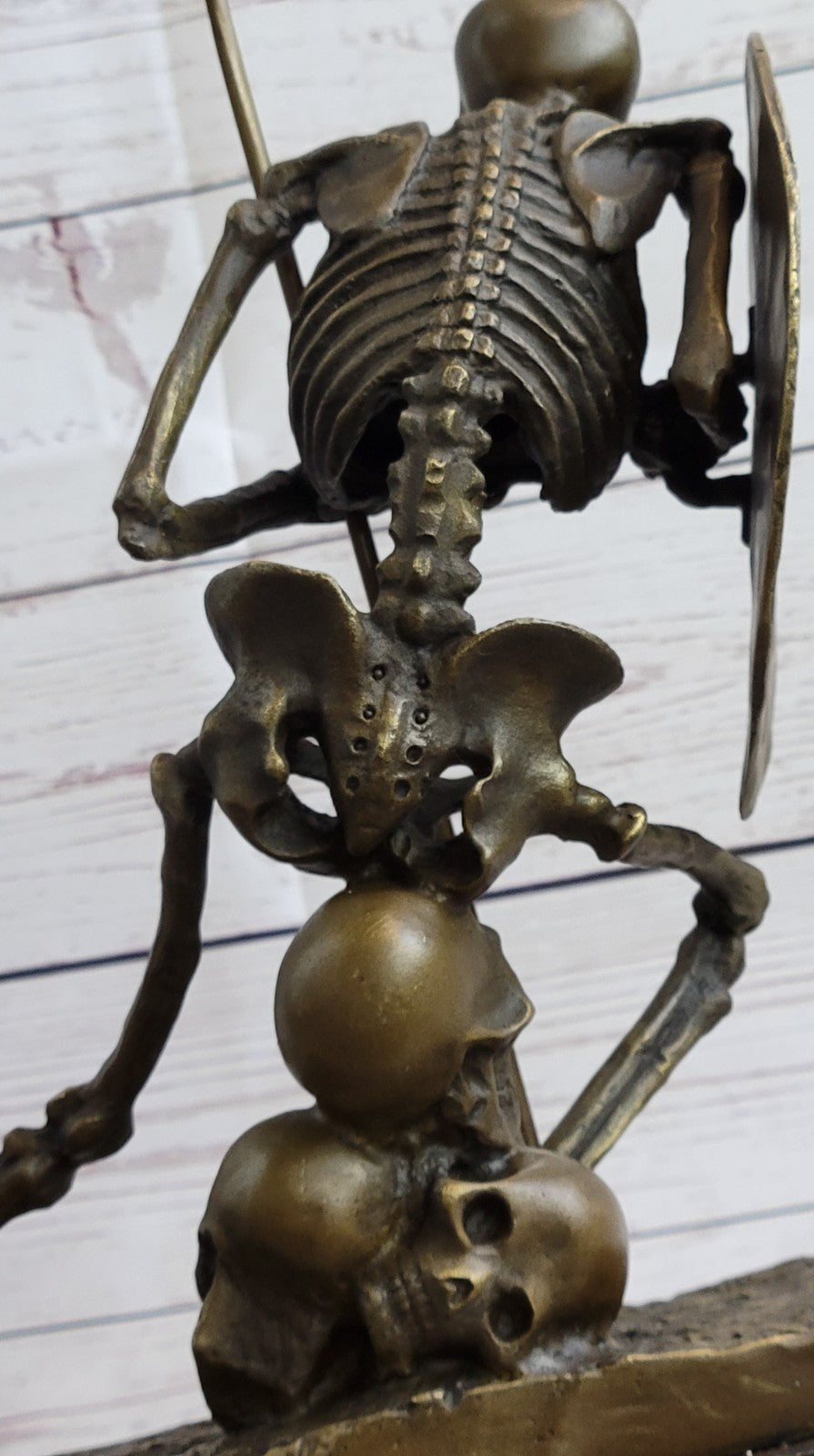 European Design Bronze Statuettes - Skull Skeleton Warrior Bookend Book End Stat