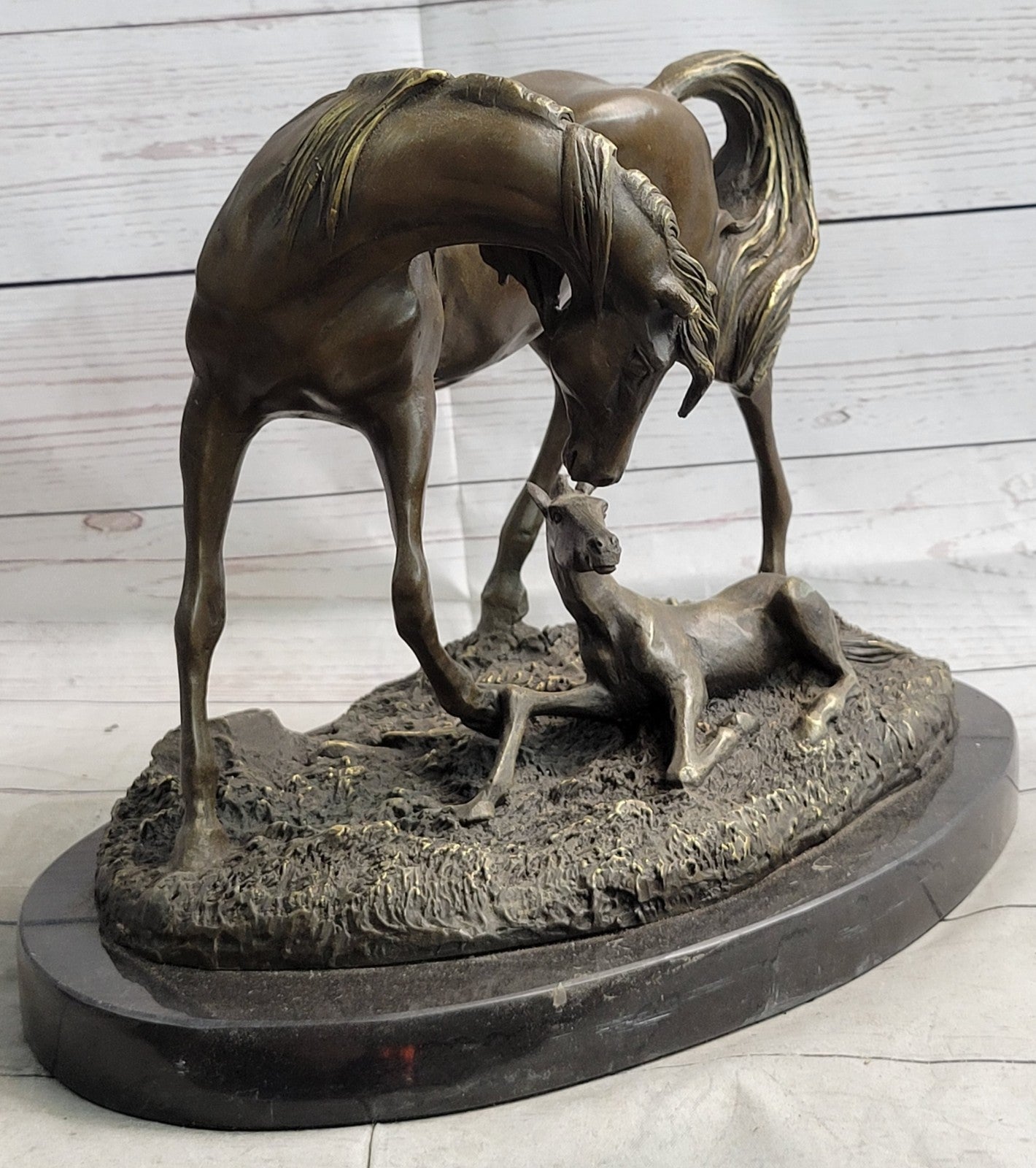 Very Heavy Bronze " Mare With Rearing Colt" By.French sculptor Bugatti Sculpture