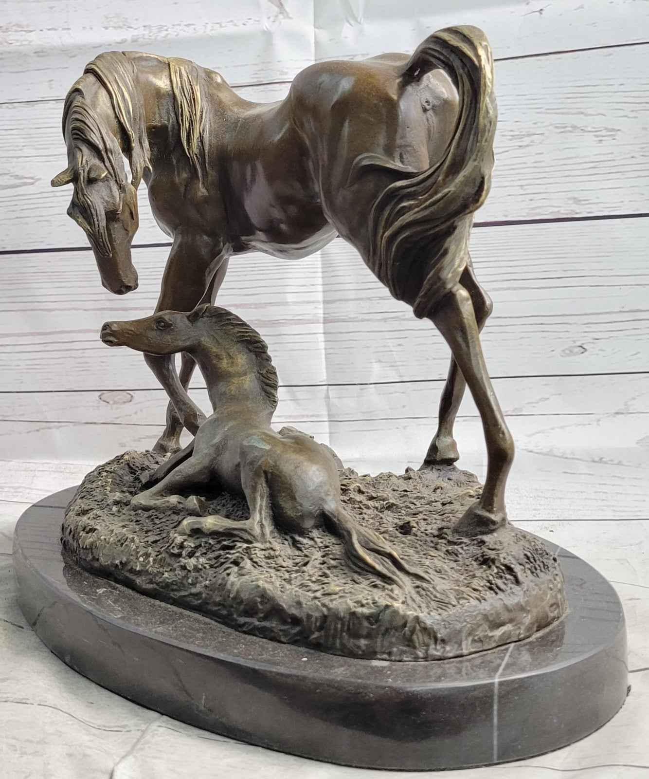 Very Heavy Bronze " Mare With Rearing Colt" By.French sculptor Bugatti Sculpture