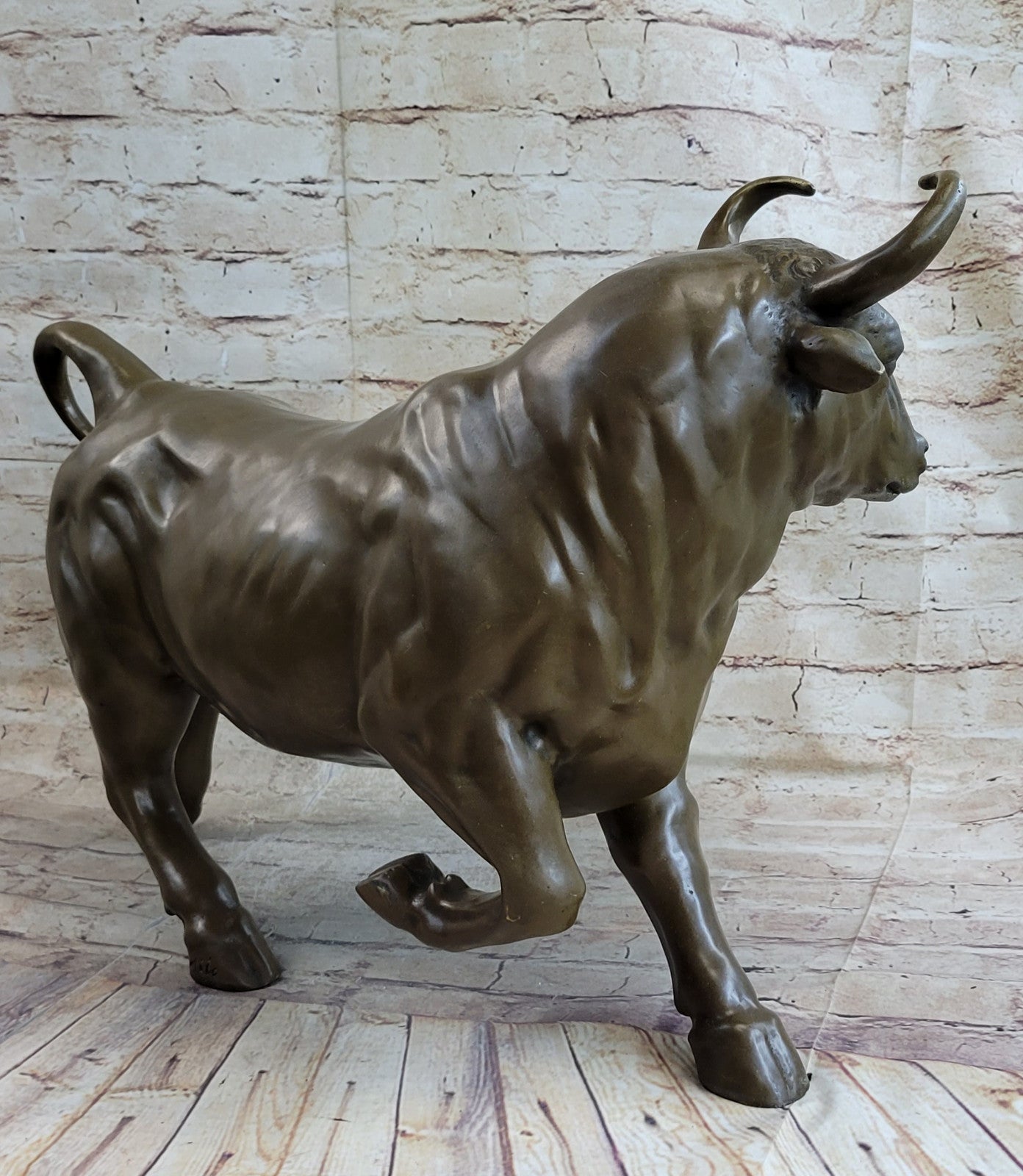 Signed Original Artwork by Portuguese Artist Miguel Lopez Bull Bronze Figurine Decor