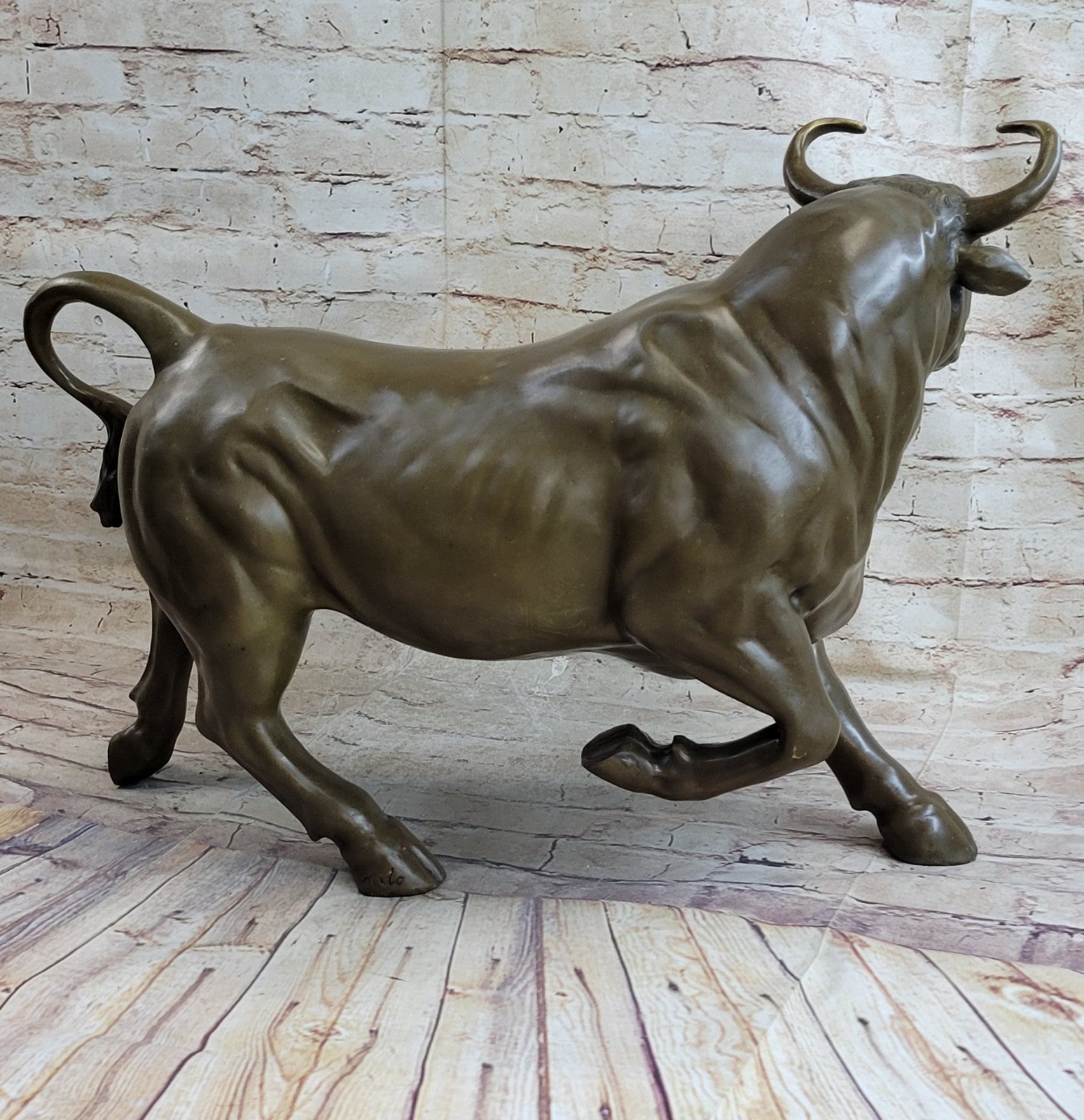 Signed Original Artwork by Portuguese Artist Miguel Lopez Bull Bronze Figurine Decor