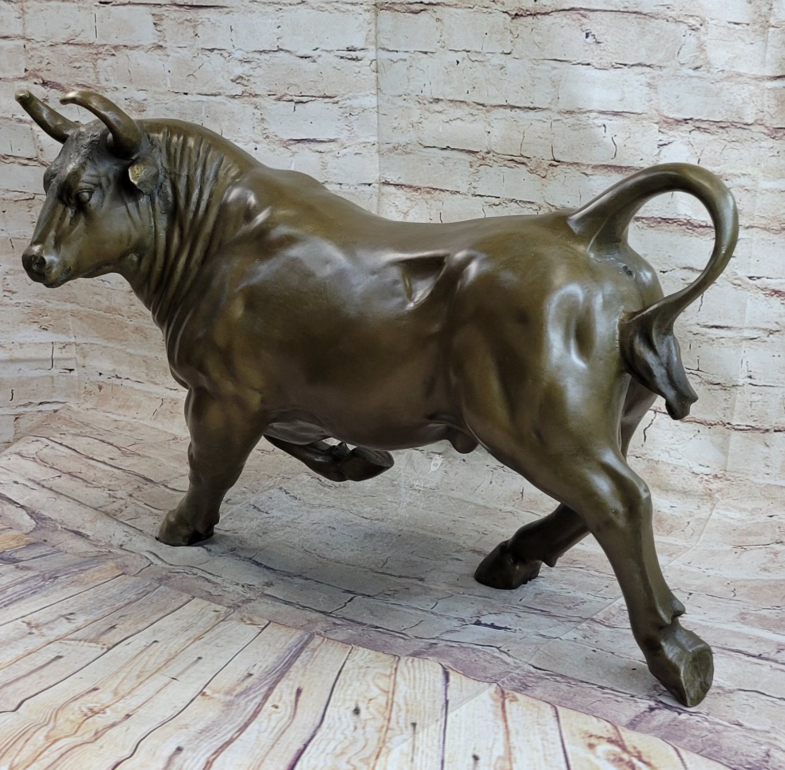 Signed Original Artwork by Portuguese Artist Miguel Lopez Bull Bronze Figurine Decor