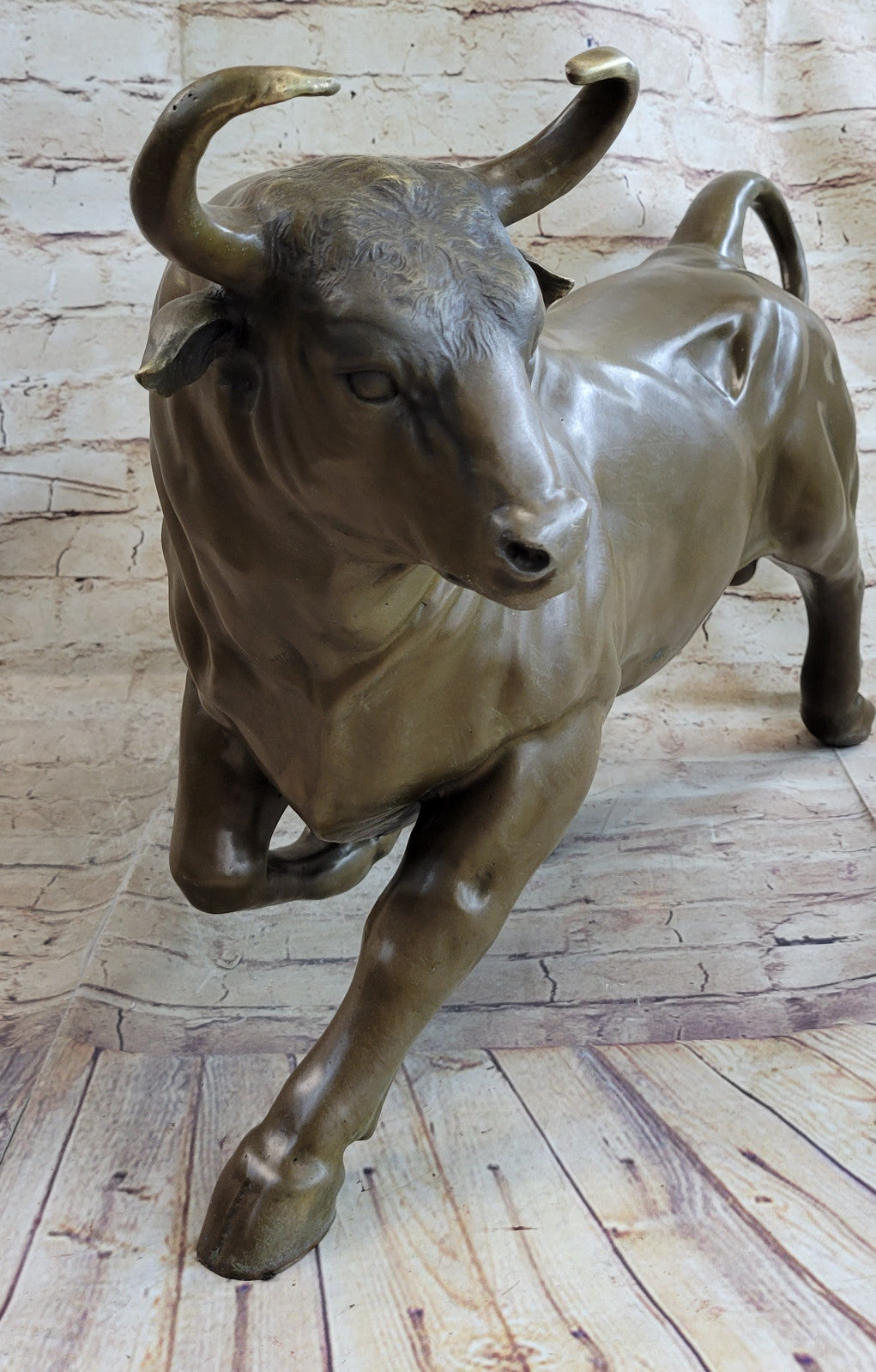 Signed Original Artwork by Portuguese Artist Miguel Lopez Bull Bronze Figurine Decor