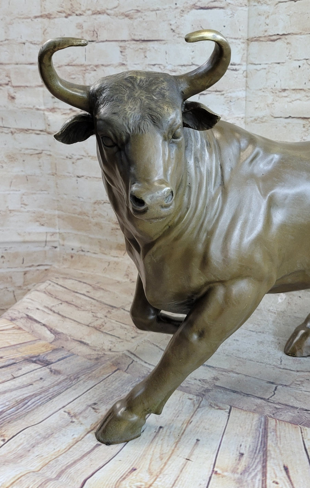 Signed Original Artwork by Portuguese Artist Miguel Lopez Bull Bronze Figurine Decor