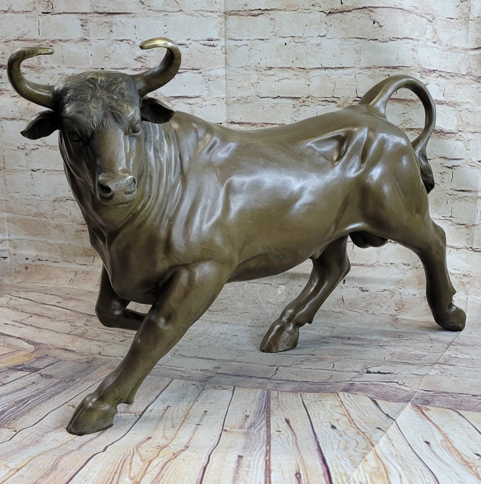 Signed Original Artwork by Portuguese Artist Miguel Lopez Bull Bronze Figurine Decor