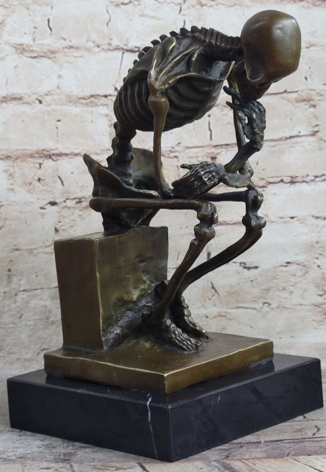 Signed: Milo Bronze Statue Skull Skeleton thinker sculpture Hot Cast Figurine