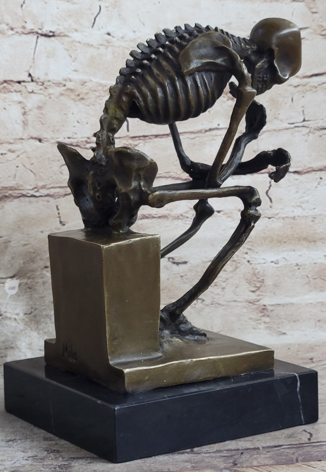 Signed: Milo Bronze Statue Skull Skeleton thinker sculpture Hot Cast Figurine