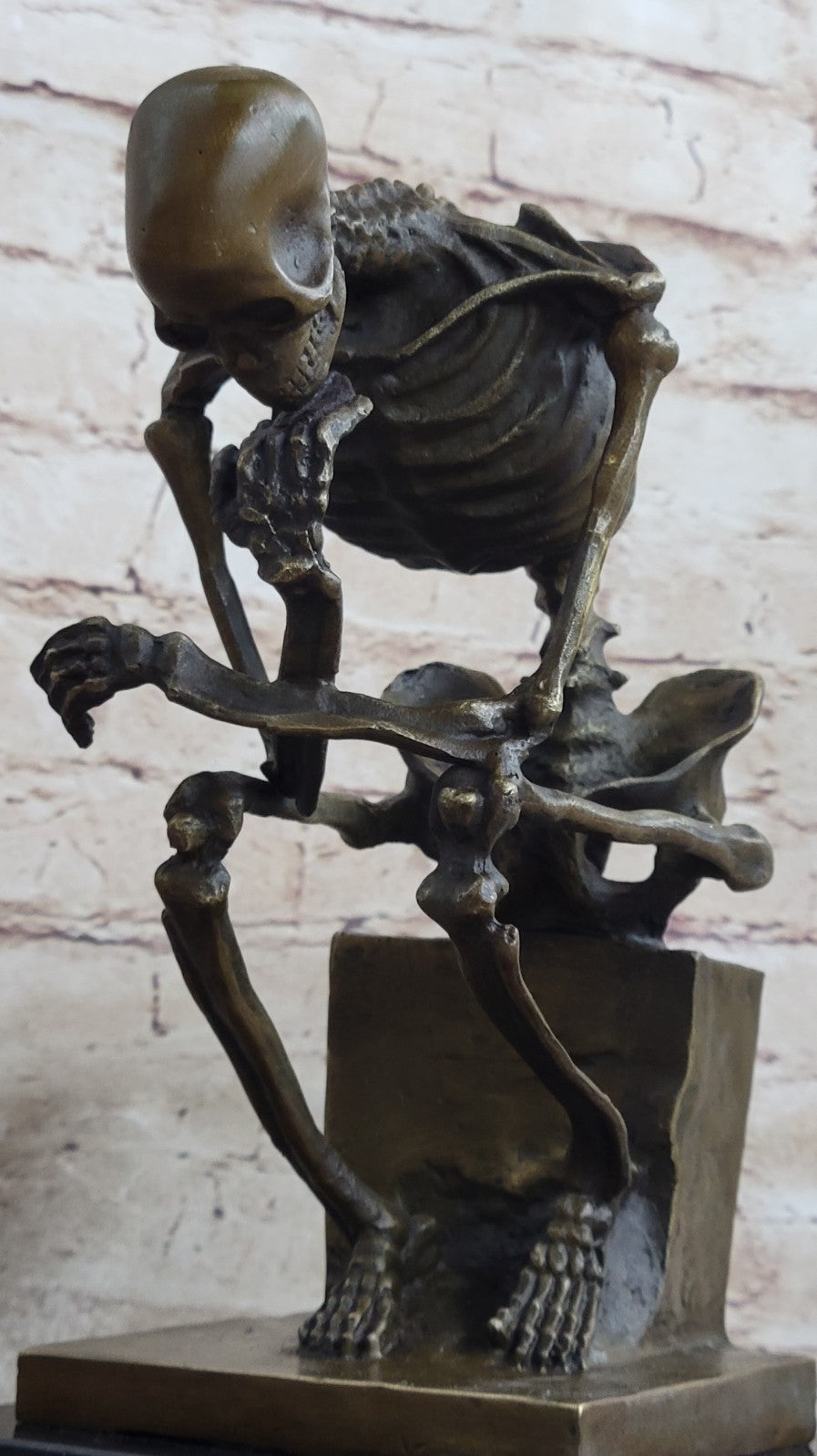 Signed: Milo Bronze Statue Skull Skeleton thinker sculpture Hot Cast Figurine