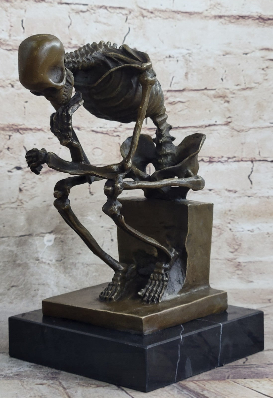 Signed: Milo Bronze Statue Skull Skeleton thinker sculpture Hot Cast Figurine