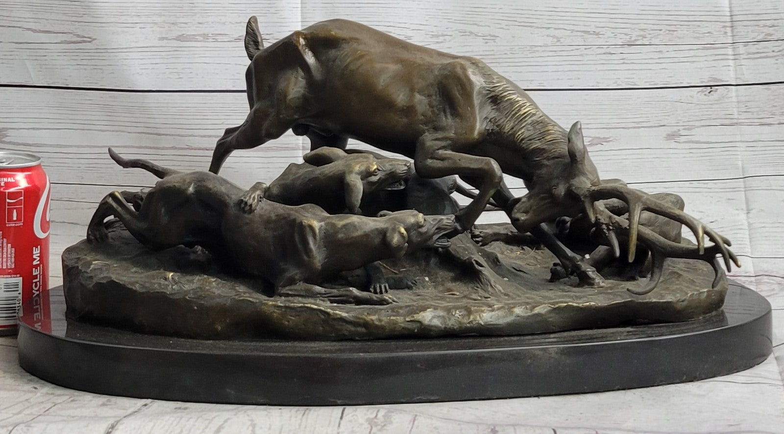 Art Deco Hand Made Confrontation between stag and Dogs Bronze Sculpture Figurine