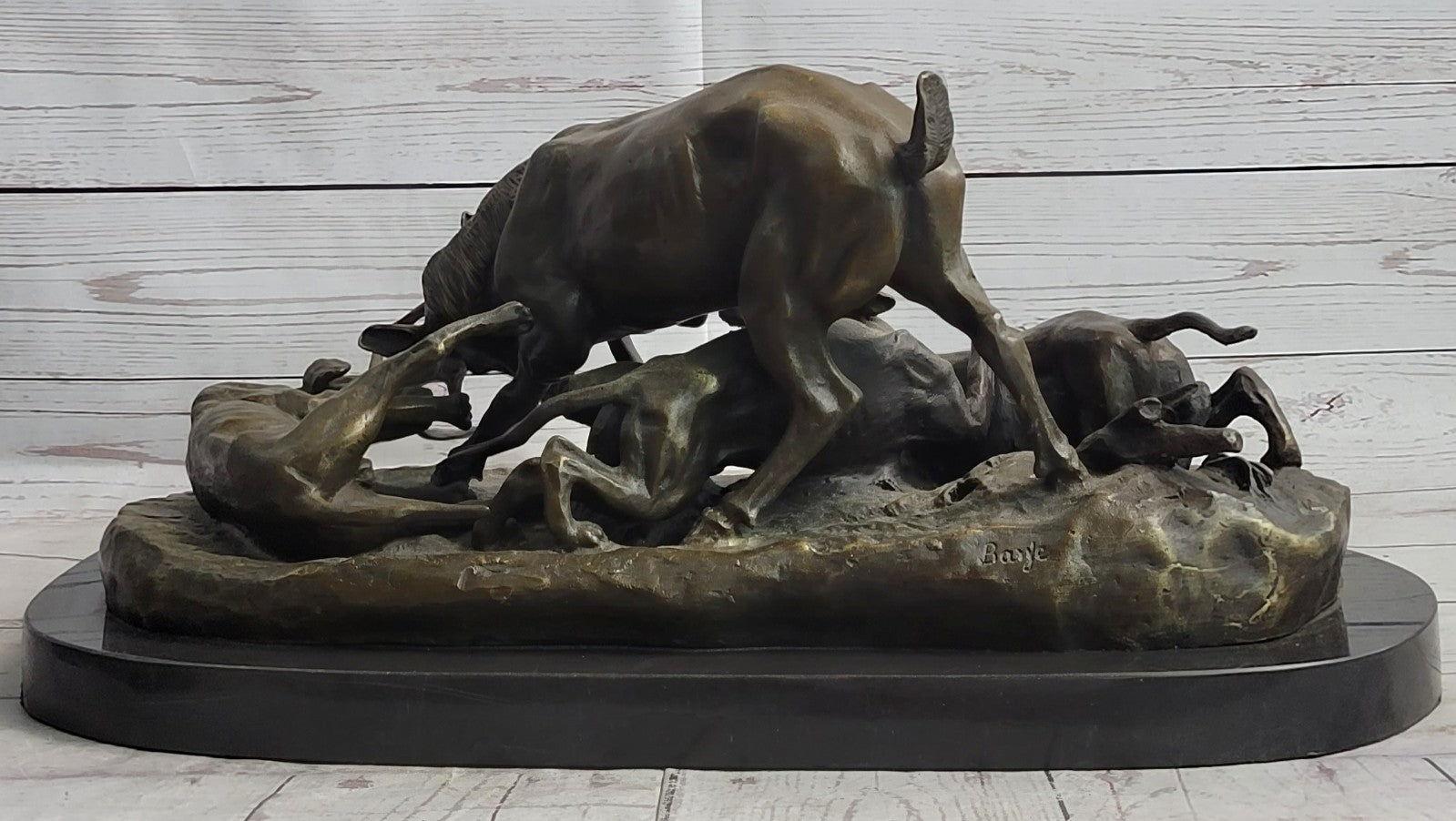 Art Deco Hand Made Confrontation between stag and Dogs Bronze Sculpture Figurine