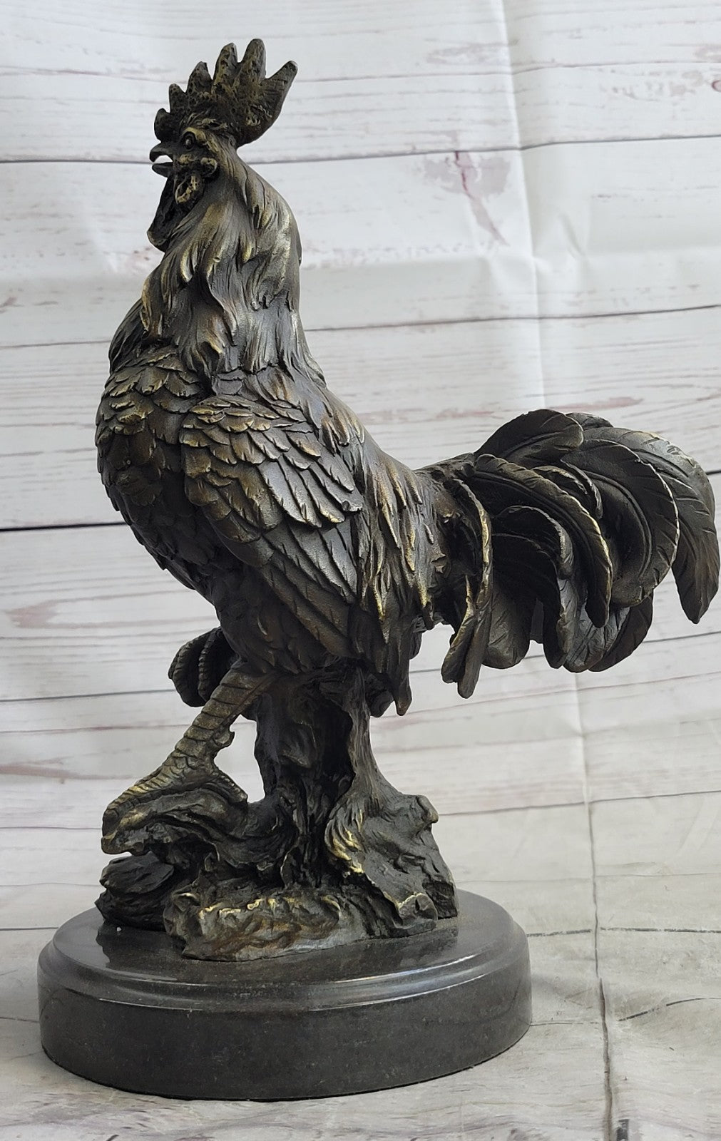 China FengShui Zodiac Bronze Rooster Yuanbao Ingot Statue Blessing Wealth 12"