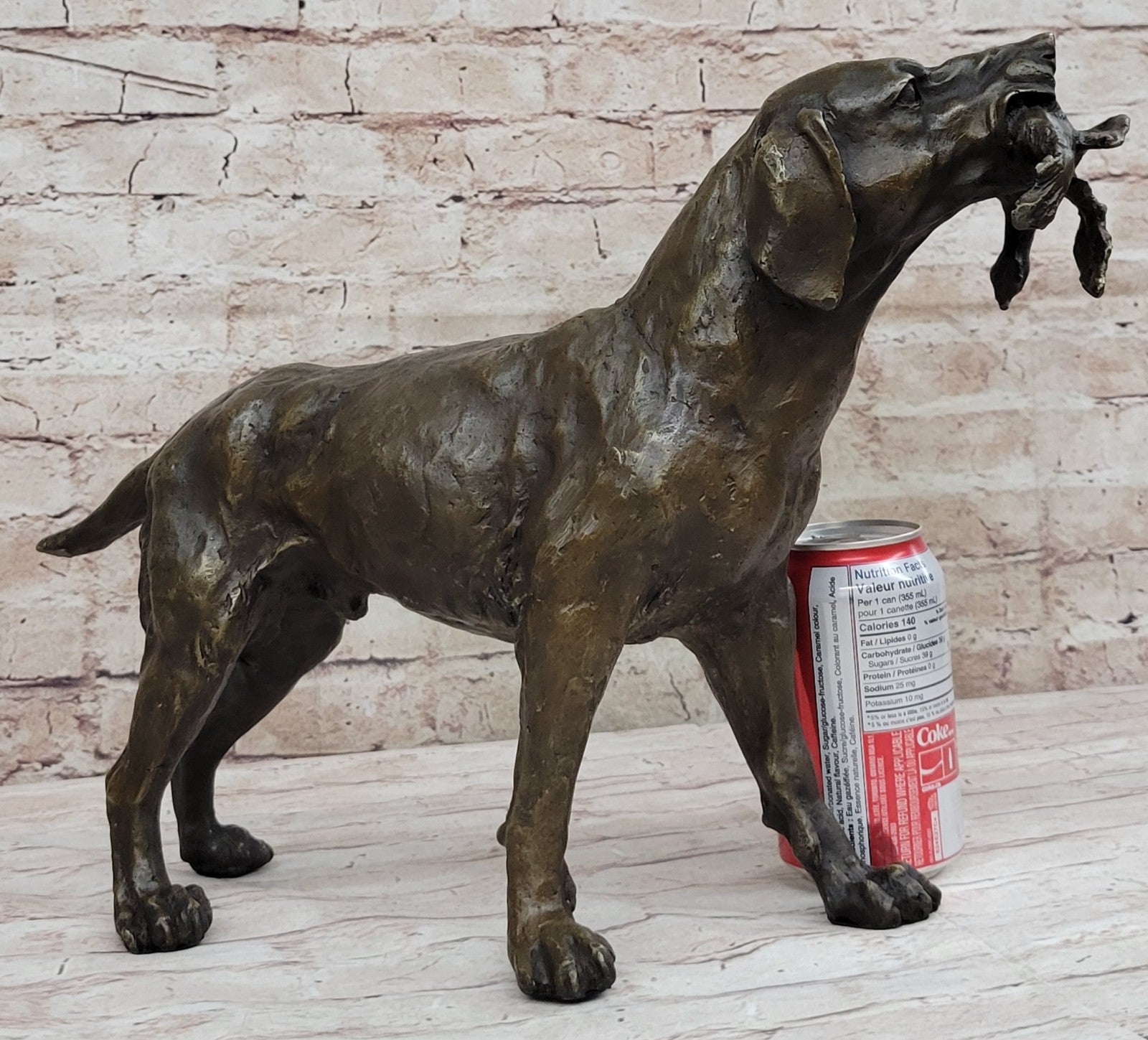 Bronze Sculpture Shaggy Dog Captures a Bird Marble Base Figurine Truffot Decor