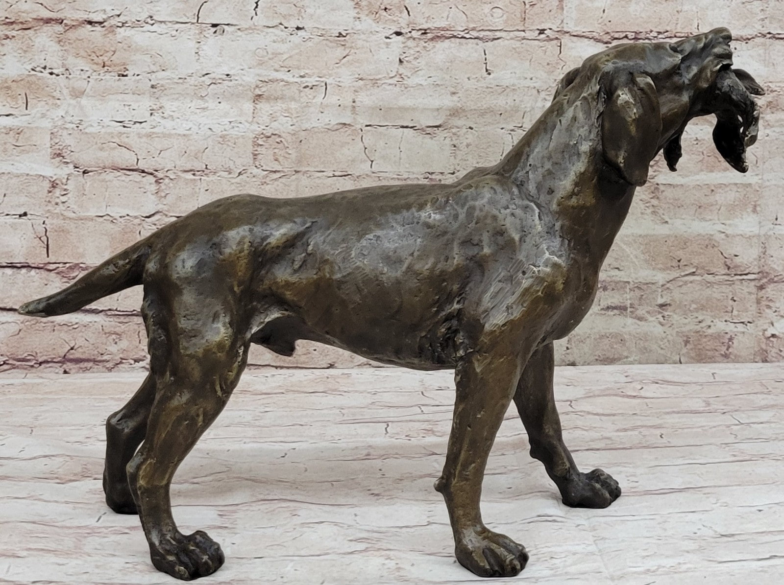 Bronze Sculpture Shaggy Dog Captures a Bird Marble Base Figurine Truffot Decor