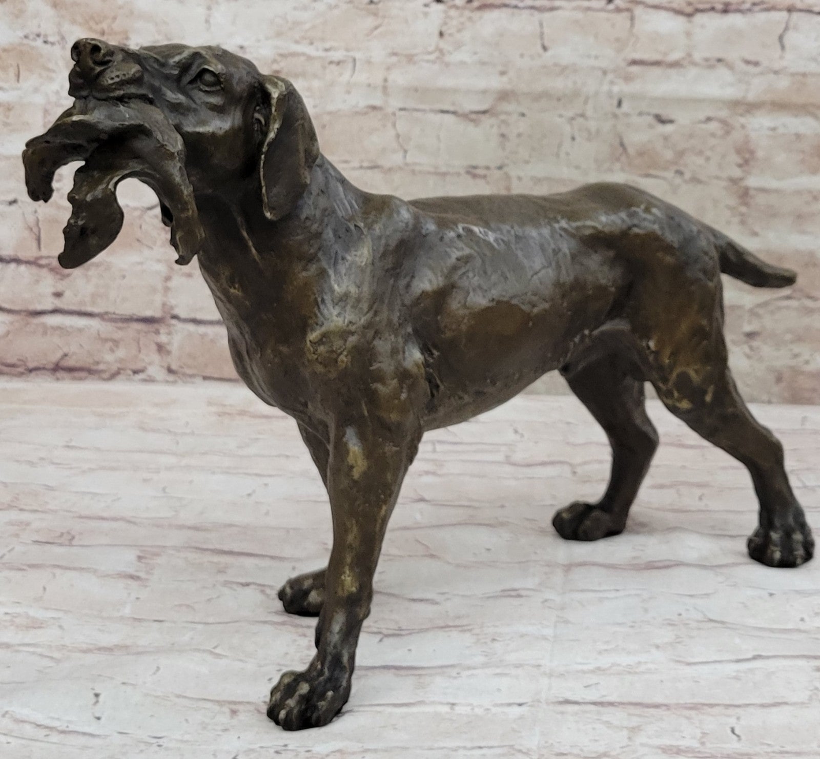 Bronze Sculpture Shaggy Dog Captures a Bird Marble Base Figurine Truffot Decor