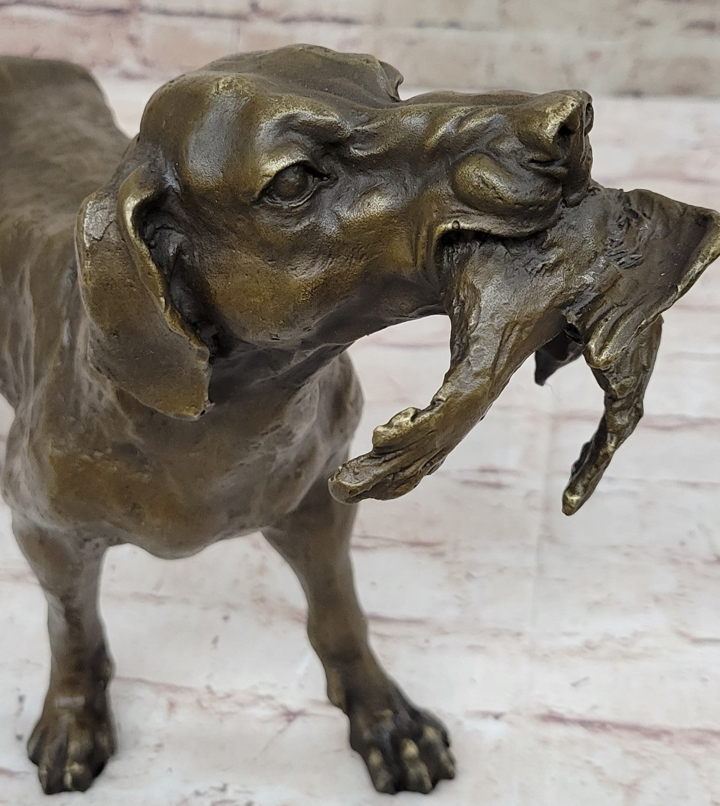 Bronze Sculpture Shaggy Dog Captures a Bird Marble Base Figurine Truffot Decor