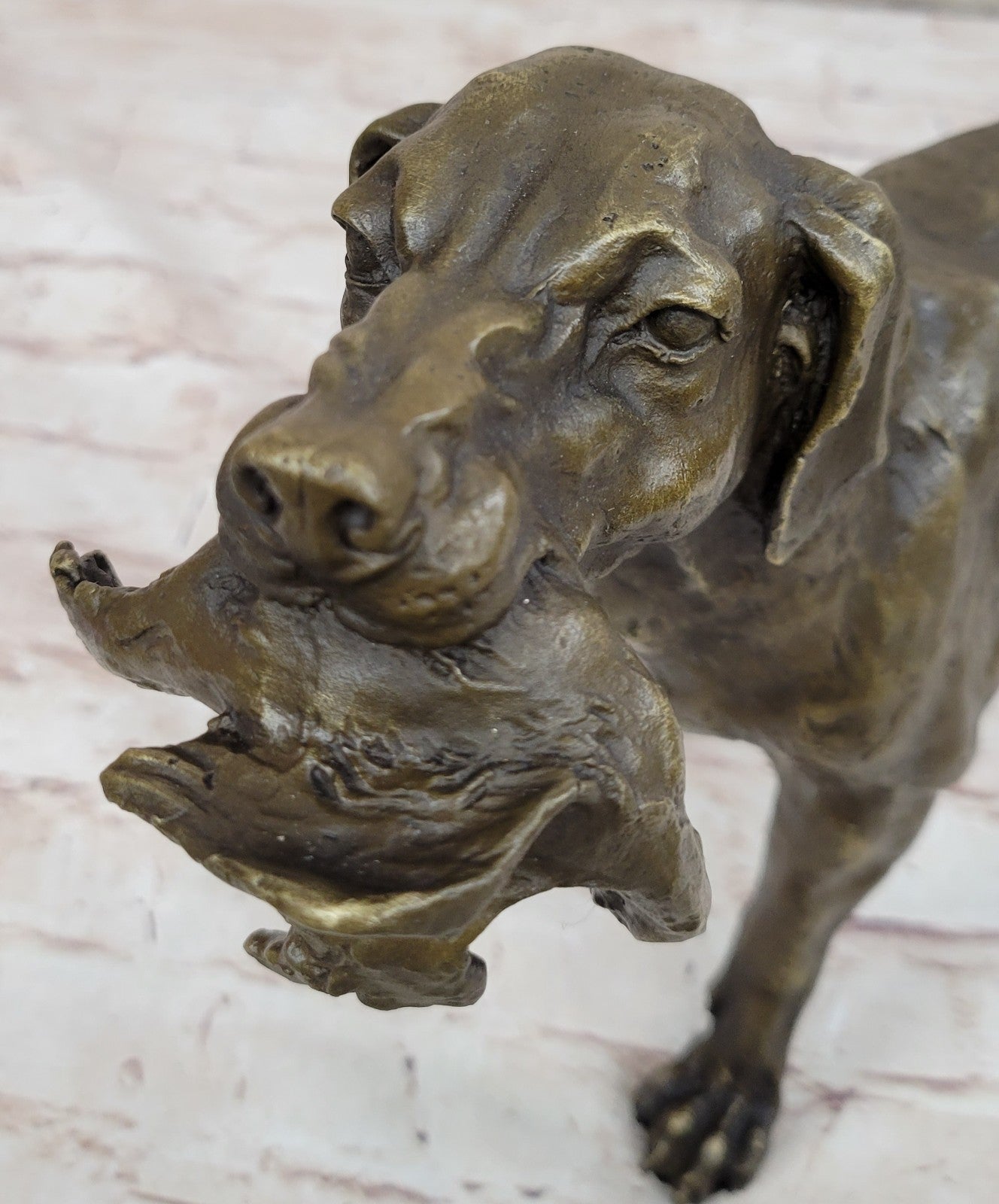 Bronze Sculpture Shaggy Dog Captures a Bird Marble Base Figurine Truffot Decor