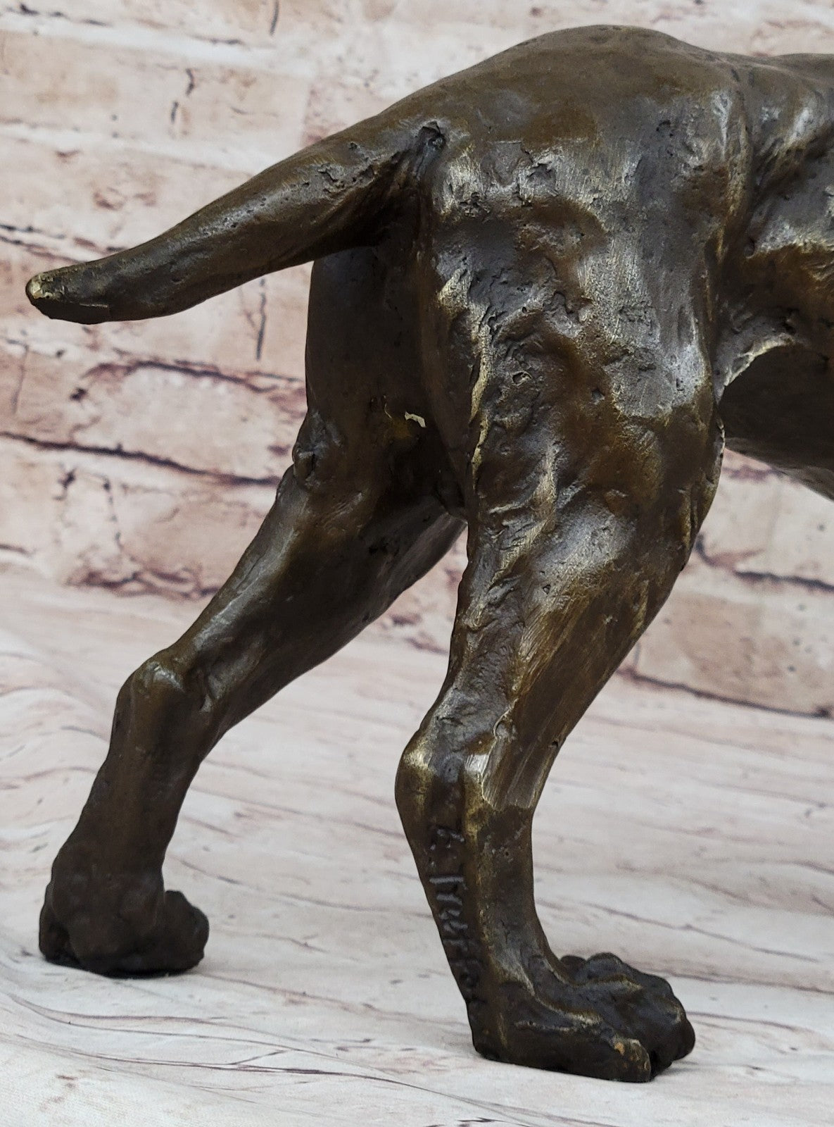 Bronze Sculpture Shaggy Dog Captures a Bird Marble Base Figurine Truffot Decor