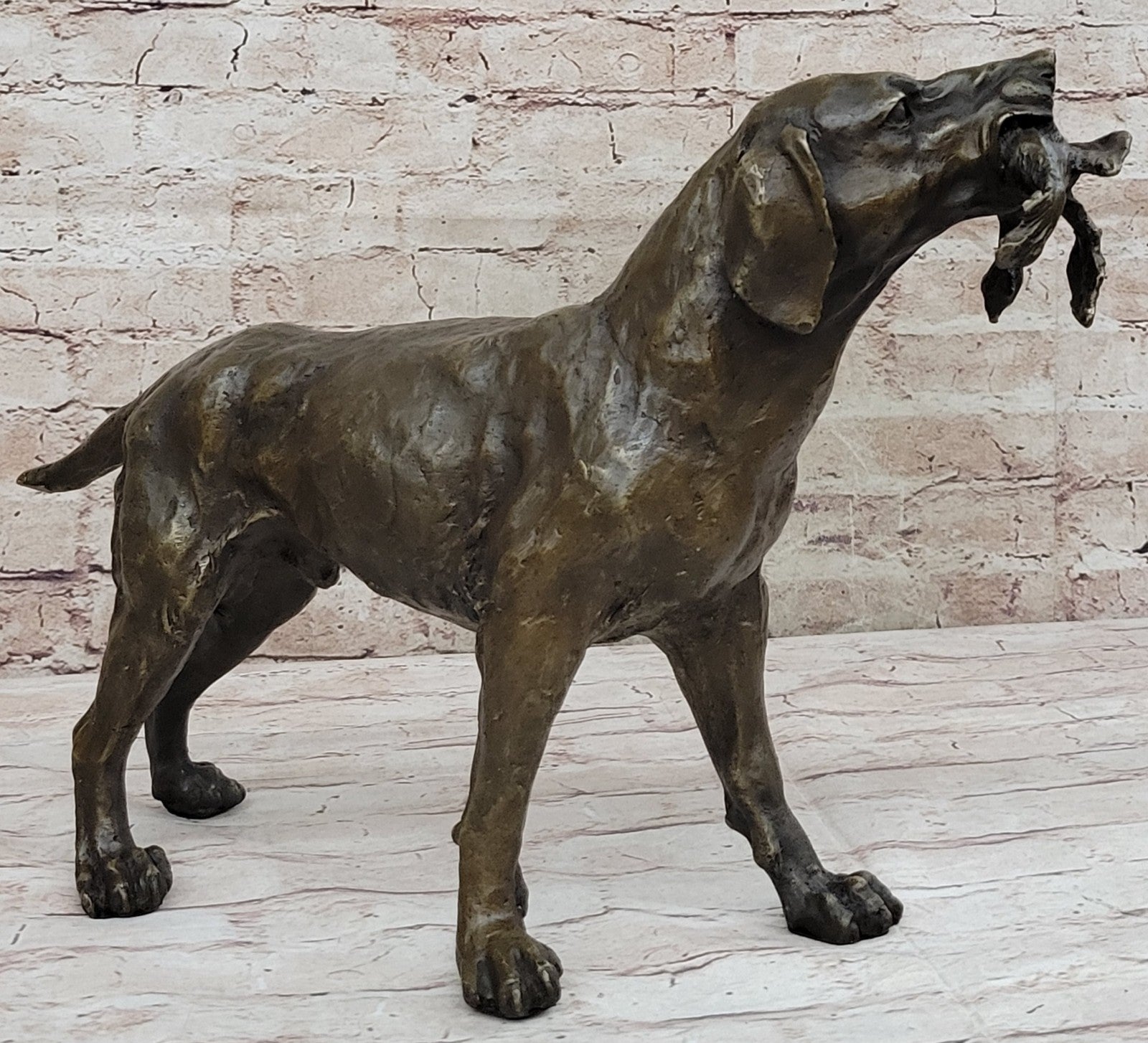 Bronze Sculpture Shaggy Dog Captures a Bird Marble Base Figurine Truffot Decor