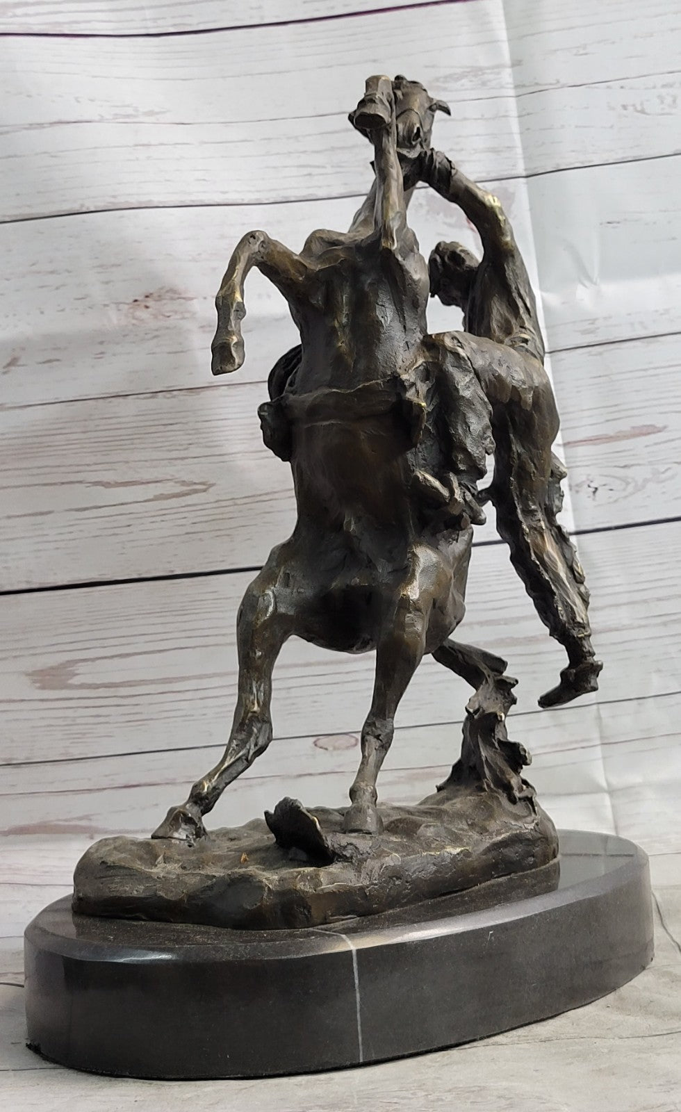 Rearing Thoroughbred Quarter Horse Rodeo Western Farm Art Bronze Marble Statue