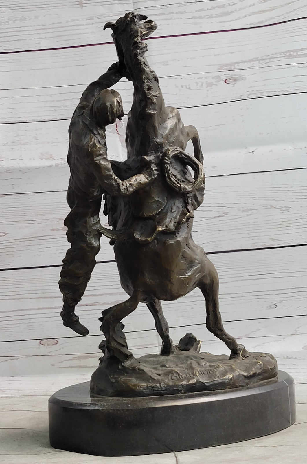 Rearing Thoroughbred Quarter Horse Rodeo Western Farm Art Bronze Marble Statue