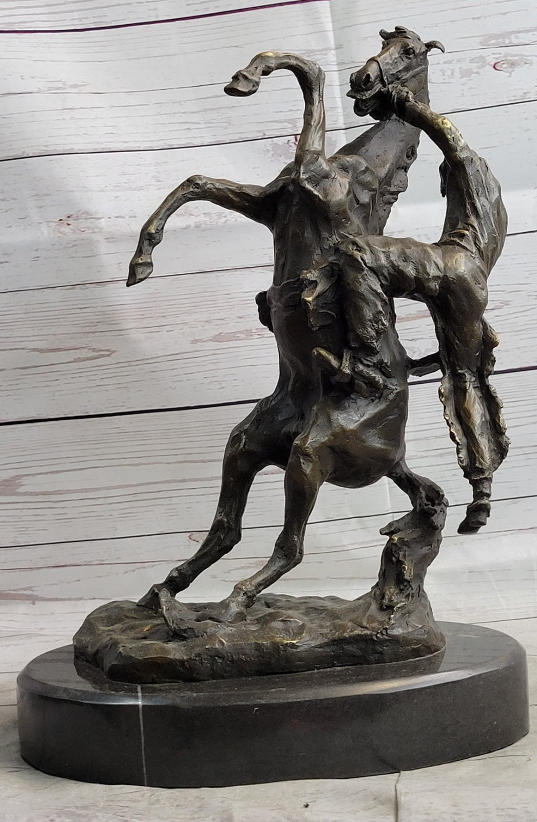 Rearing Thoroughbred Quarter Horse Rodeo Western Farm Art Bronze Marble Statue