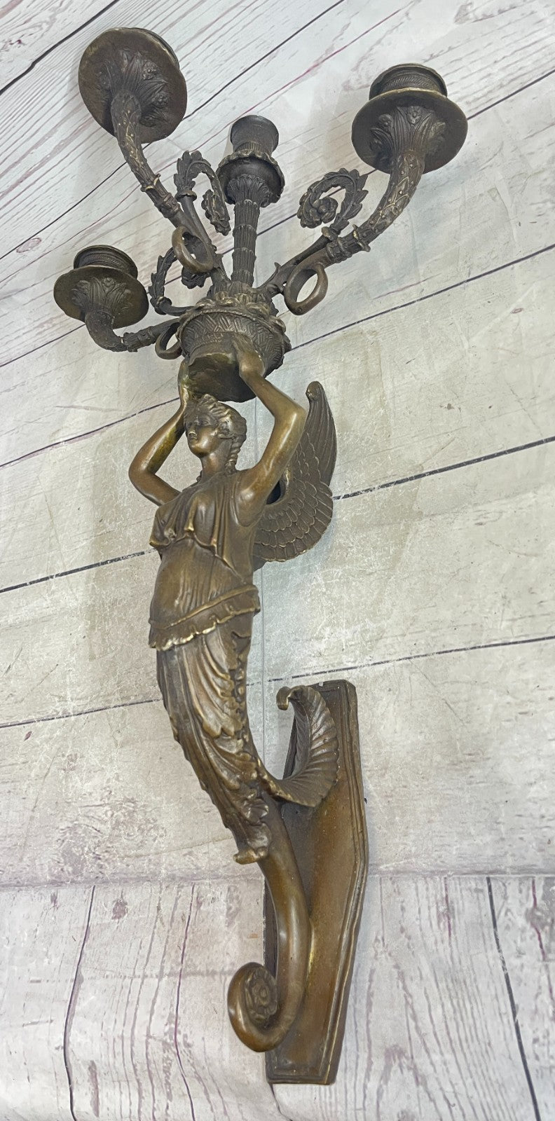 Art Deco Wall mount Sconce Angel Bronze Sculpture Classic Artwork Figurine Gift